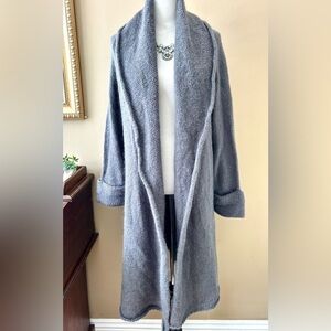 Soft Surroundings Telluride Topper Cardigan Gray Knit Sweater Coat Long Line L